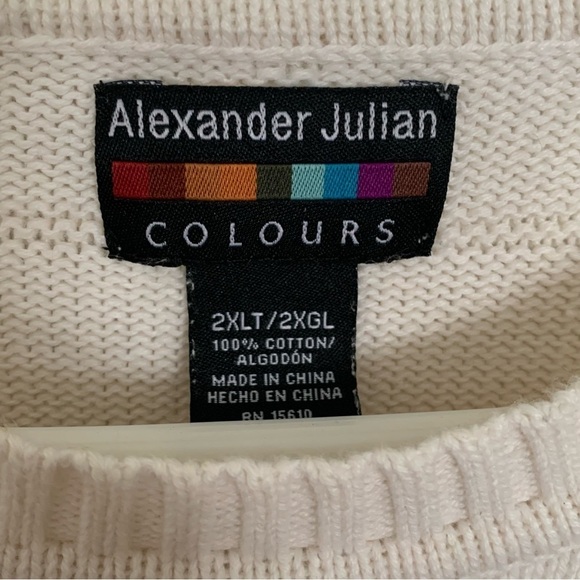 Vintage Alexander Julian Colours Sweater Oversized Adult XXL Cream Crewneck - Picture 3 of 6